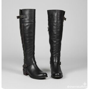 UGG Black Leather Bess Riding Knee-High Tall Boots Buckle & Zipper Details 9.5